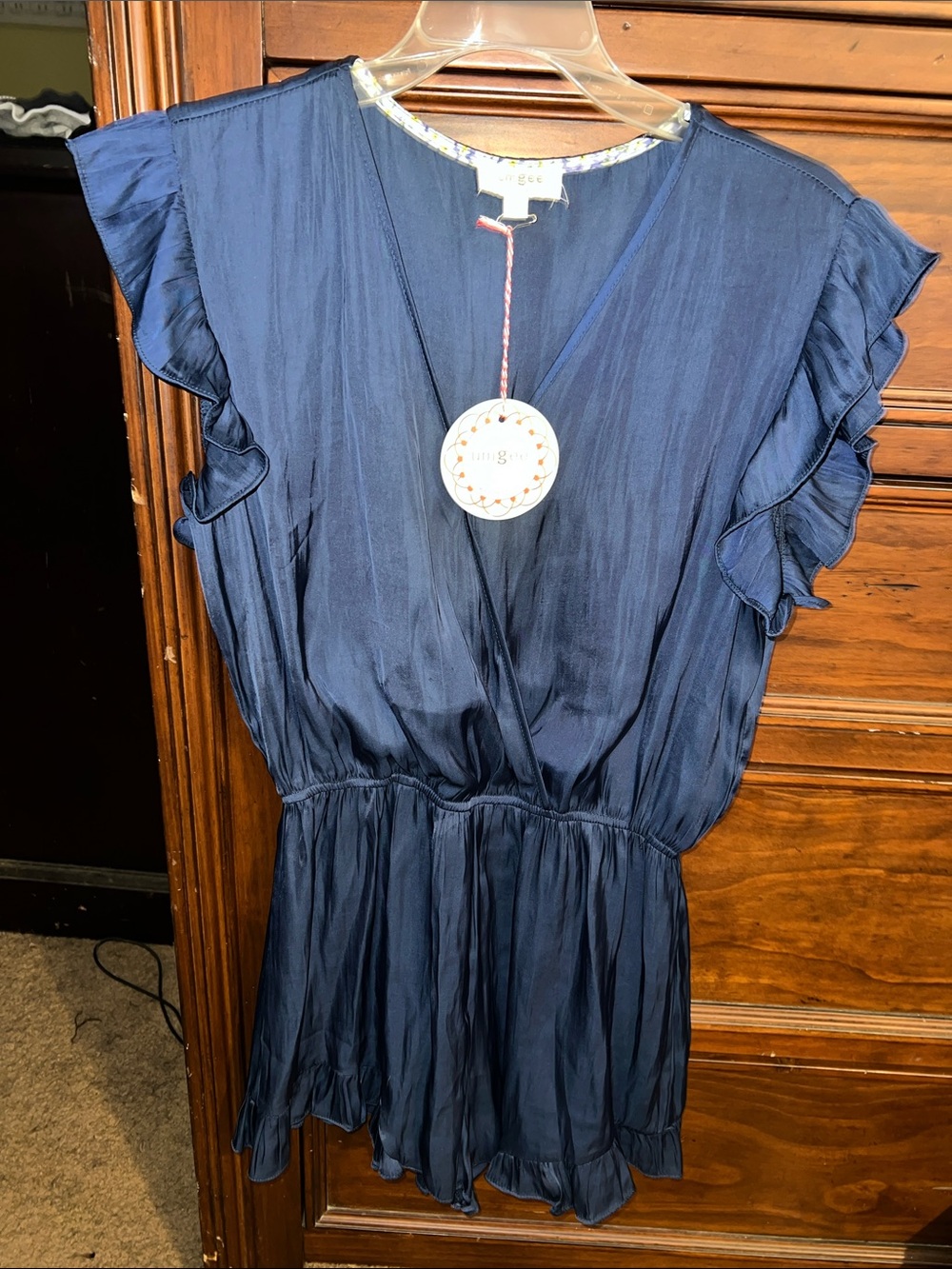 Umgee Navy Ruffle Sleeve Romper - Picture 2 of 5